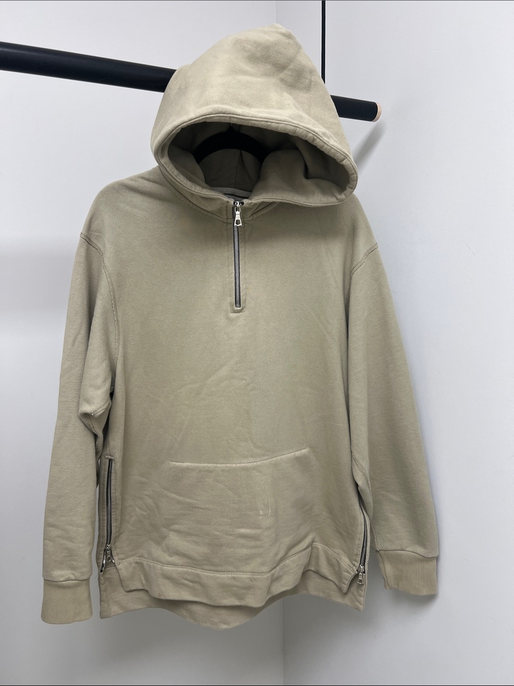 Hooded Half-Zip Sweater in Light Olive